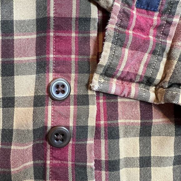 Abercrombie & Fitch Button Down Shirt Men's L Long Sleeve Red Olive Tan Plaid - Picture 7 of 10